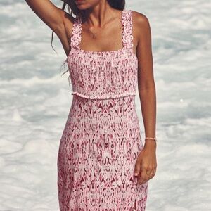 Zara Linen Blend Printed Midi Dress XS